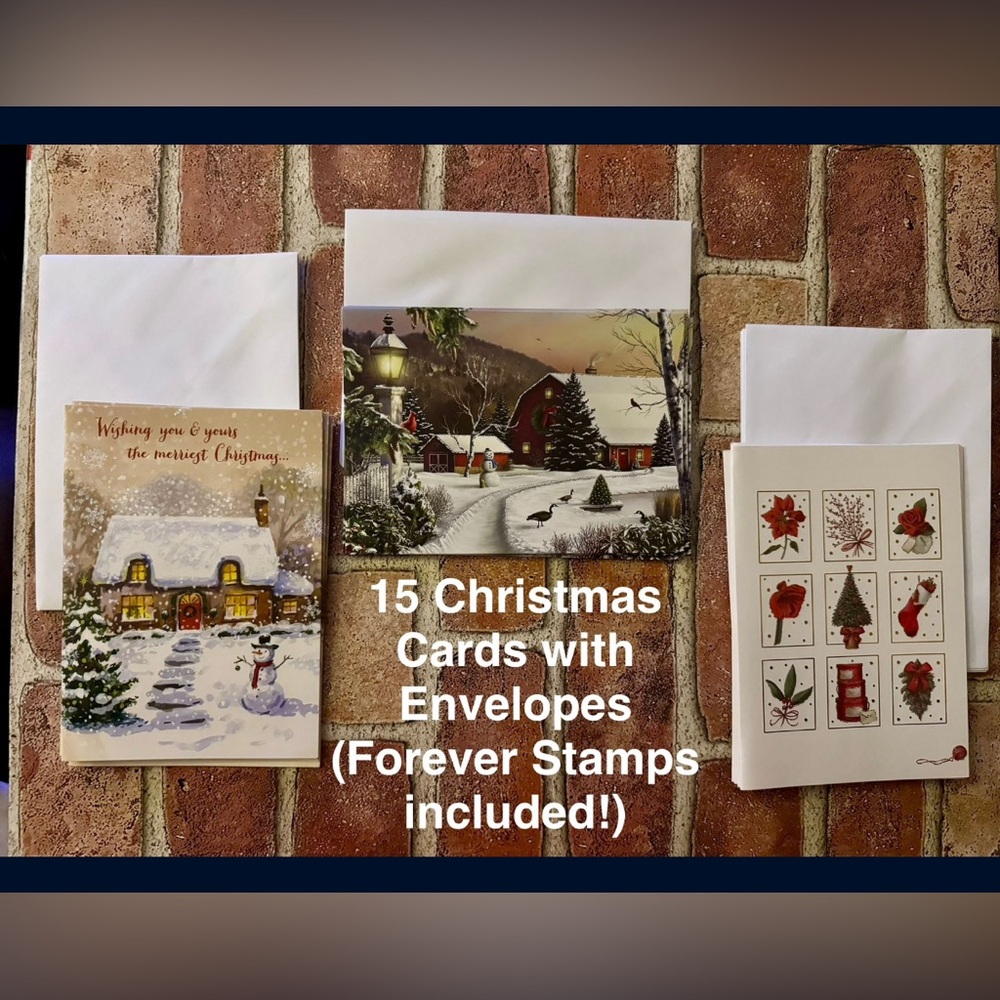 Set of 15 Elegant Holiday Greeting Cards Set with Postage included